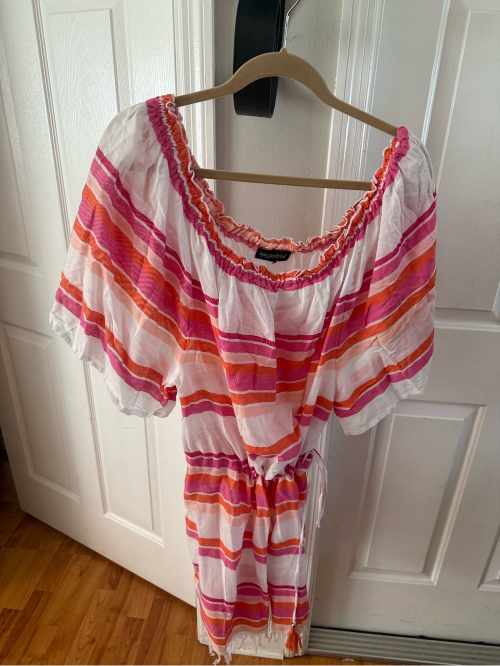Striped Pink & Orange Off-Shoulder Women’s Dress